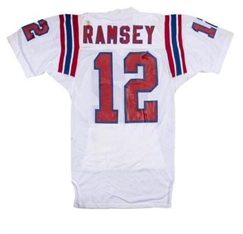 1980s Mid Tom Ramsey Game Used New England Patriots Road Jersey 